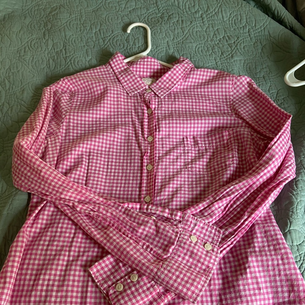 J Crew Pink Gingham button Up